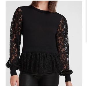 Express NWT black lace sleeve and hem long sleeve crew neck sweater